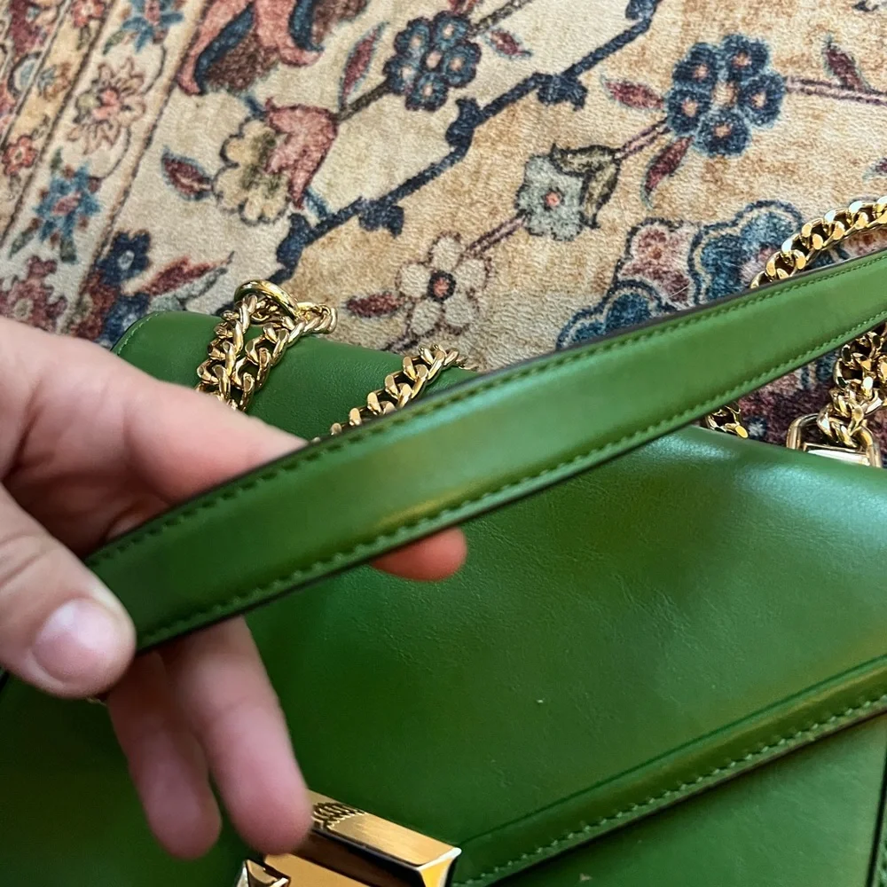 Michael Kors Vibrant Green Leather & Gold Accent Whitney Shoulder Bag, EUC - Picture 3 of 10
